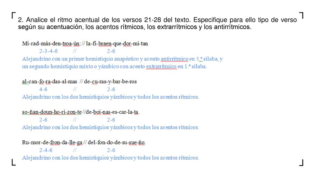 2. Analice el ritmo acentual de los versos del texto