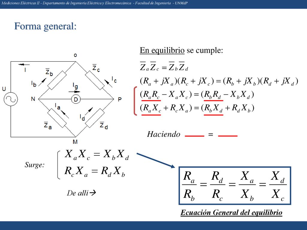 Forma general: En equilibrio se cumple: Haciendo = Surge: De allí