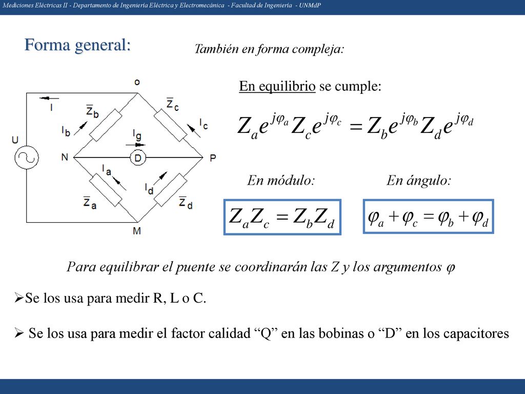 Forma general: En equilibrio se cumple: En módulo: En ángulo: