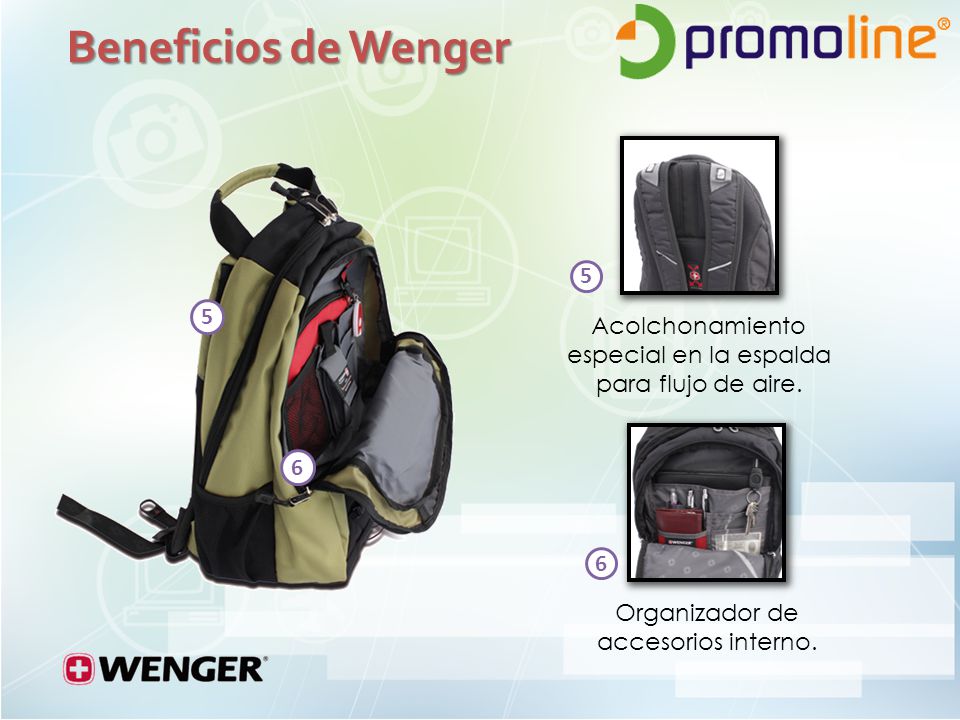 Beneficios de Wenger Acolchonamiento especial en la espalda para flujo de aire.