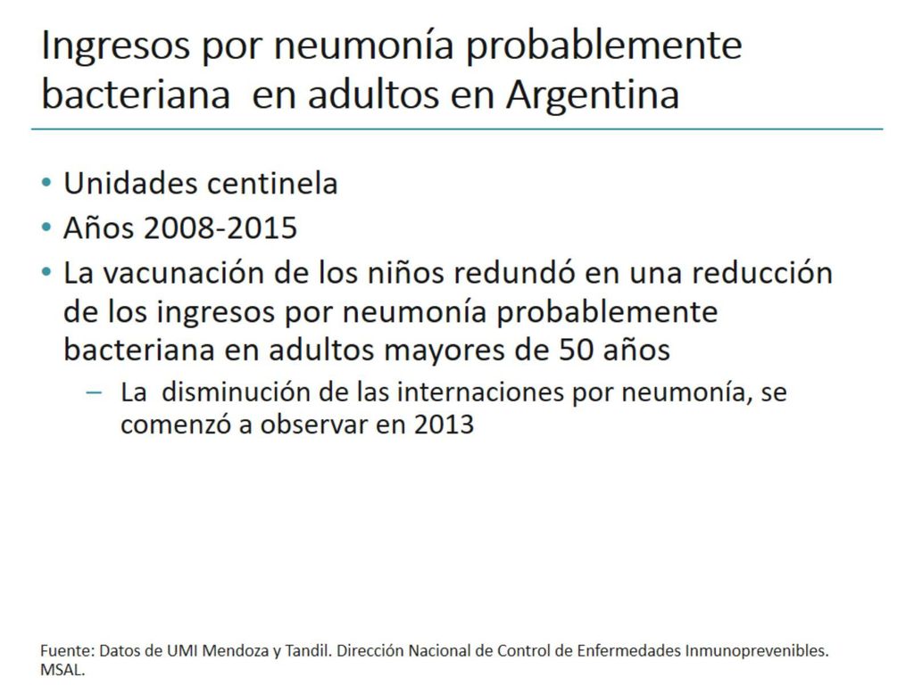 Ingresos por neumonía probablemente bacteriana en adultos en Argentina