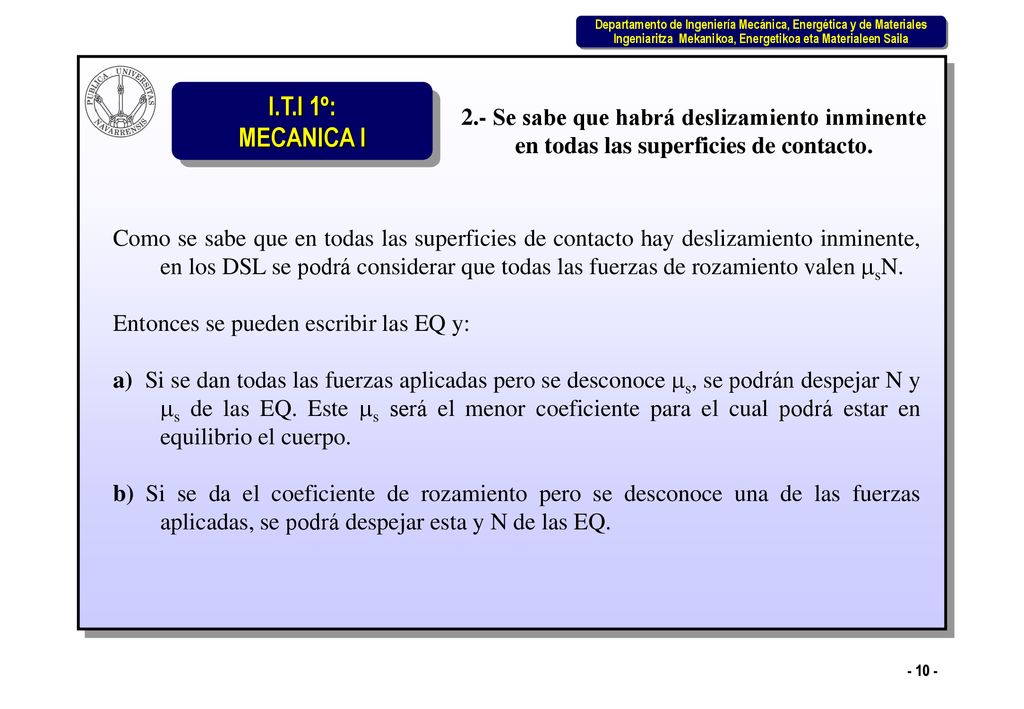 2.- Se sabe que habrá deslizamiento inminente en todas las superficies de contacto.
