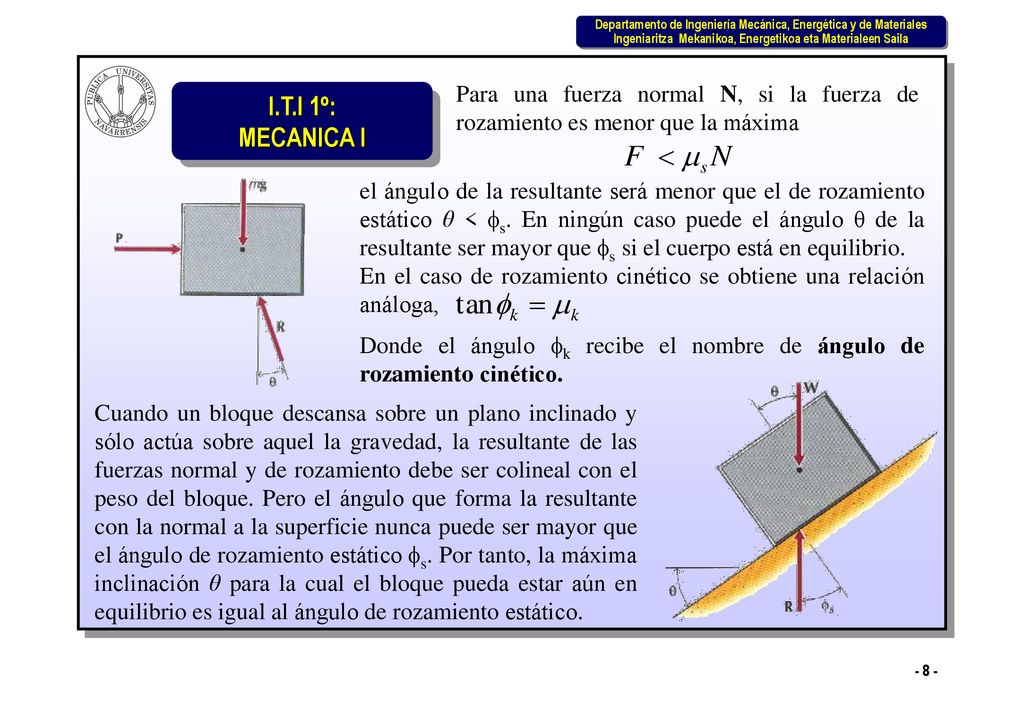 Para una fuerza normal N, si la fuerza de rozamiento es menor que la máxima