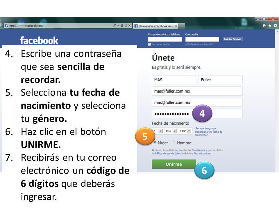 Escribe una contraseña que sea sencilla de recordar.