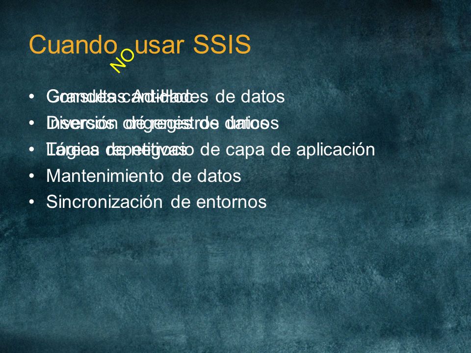 Cuando usar SSIS NO Consultas Ad-Hoc Inserción de registros únicos