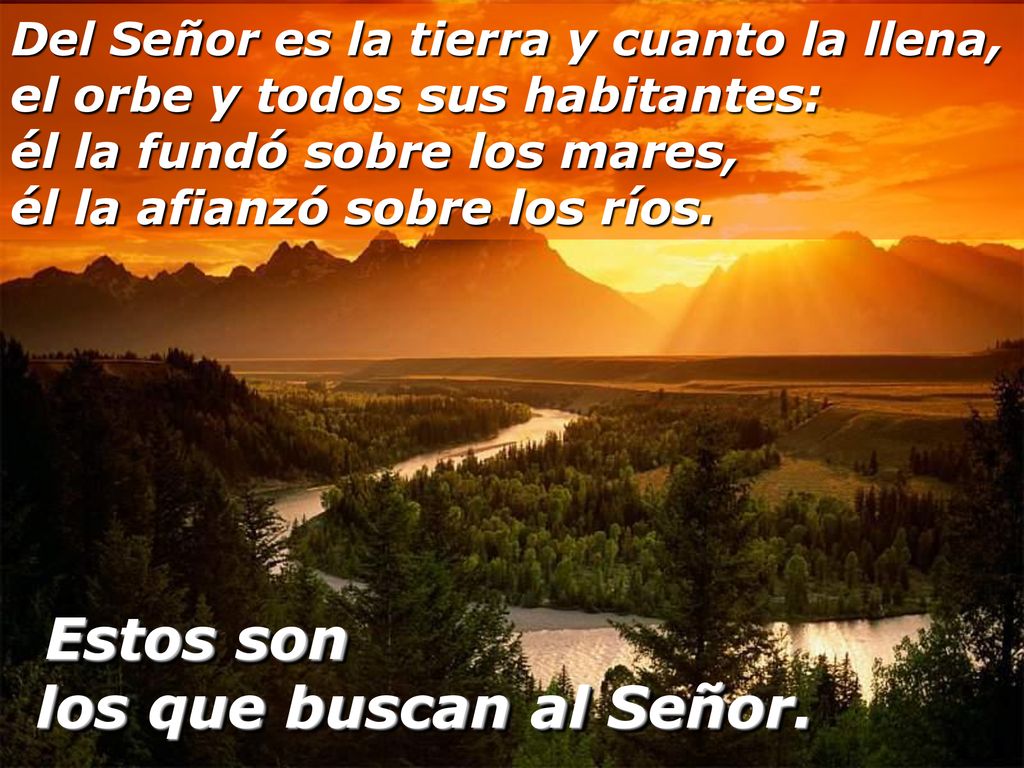 Del Señor es la tierra y cuanto la llena, el orbe y todos sus habitantes: él la fundó sobre los mares, él la afianzó sobre los ríos.