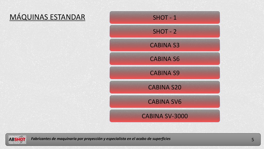MÁQUINAS ESTANDAR SHOT - 1 SHOT - 2 CABINA S3 CABINA S6 CABINA S9