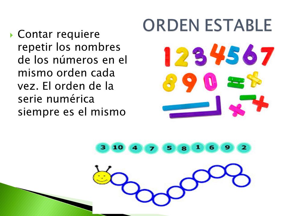 ORDEN ESTABLE Contar requiere repetir los nombres de los números en el mismo orden cada vez.