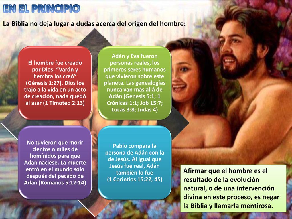 EN EL PRINCIPIO La Biblia no deja lugar a dudas acerca del origen del hombre:
