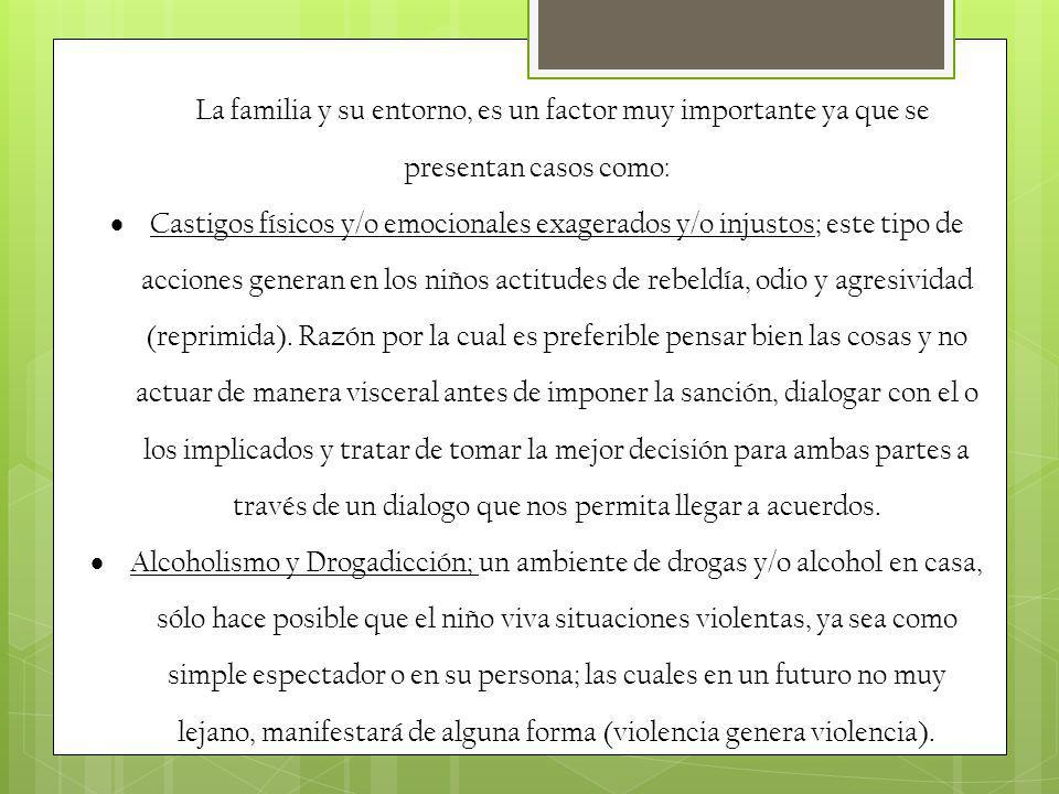 La familia y su entorno, es un factor muy importante ya que se presentan casos como: