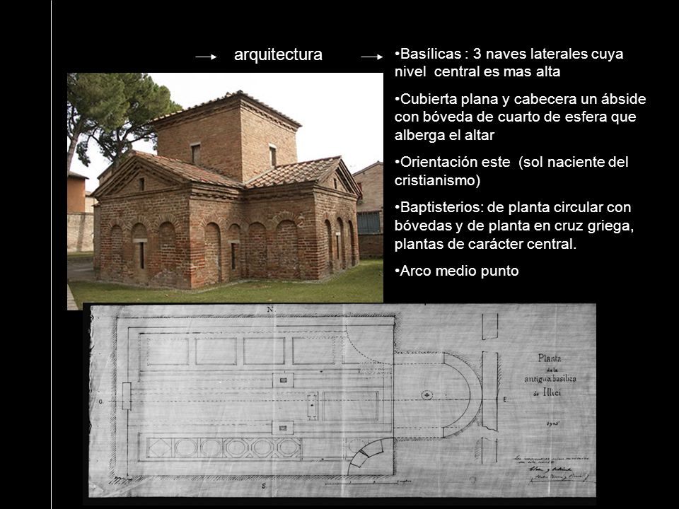 arquitectura Basílicas : 3 naves laterales cuya nivel central es mas alta.
