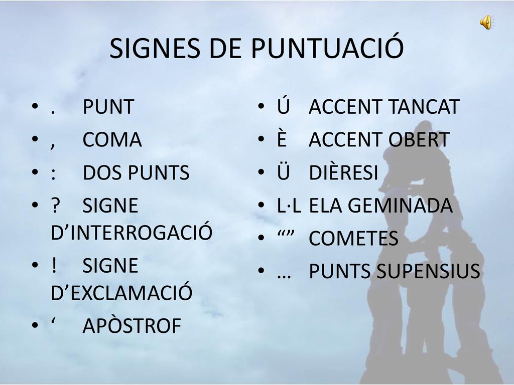 SIGNES DE PUNTUACIÓ . PUNT Ú ACCENT TANCAT , COMA È ACCENT OBERT