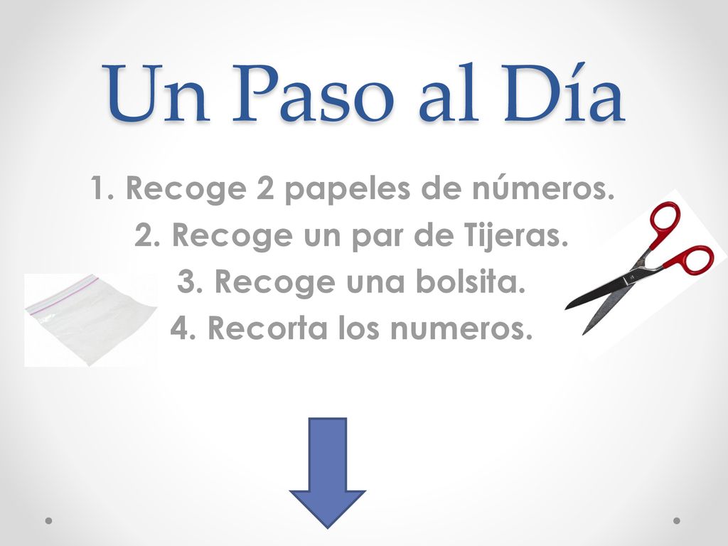Recoge 2 papeles de números. Recoge un par de Tijeras.