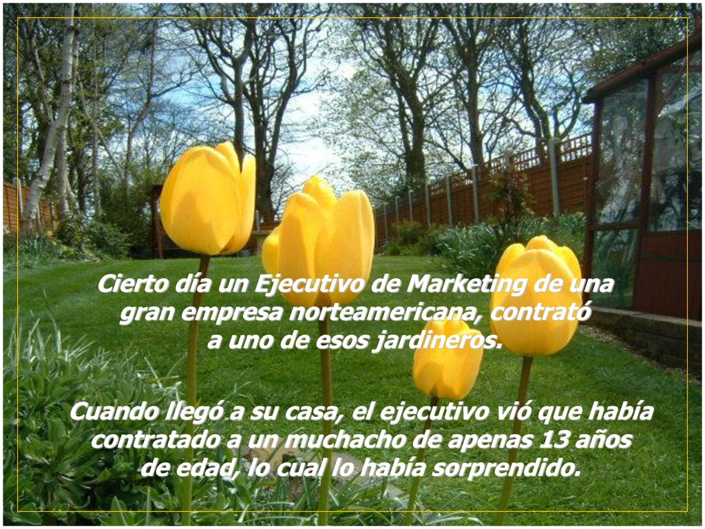 Cierto día un Ejecutivo de Marketing de una gran empresa norteamericana, contrató a uno de esos jardineros.