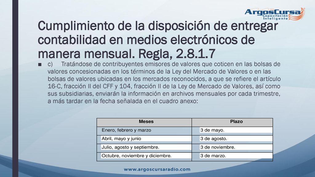 Cumplimiento de la disposición de entregar contabilidad en medios electrónicos de manera mensual. Regla,