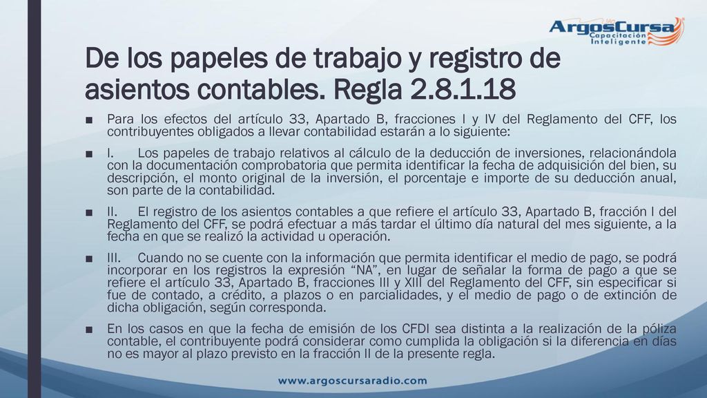 De los papeles de trabajo y registro de asientos contables. Regla 2. 8