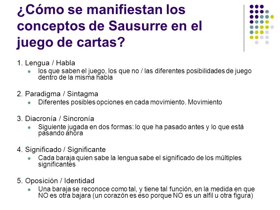¿Cómo se manifiestan los conceptos de Sausurre en el juego de cartas