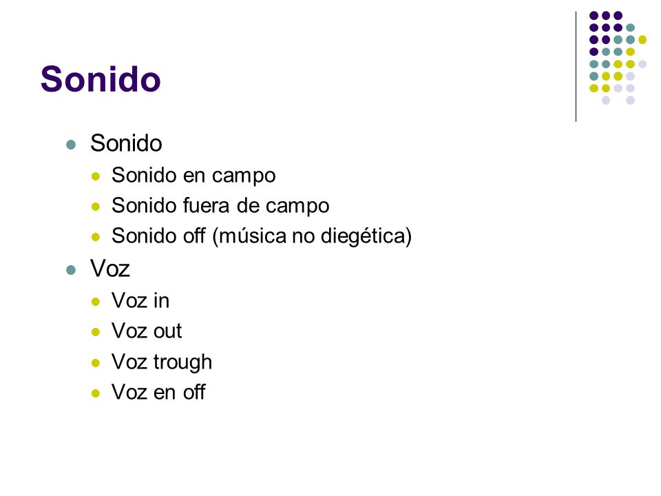 Sonido Sonido Voz Sonido en campo Sonido fuera de campo