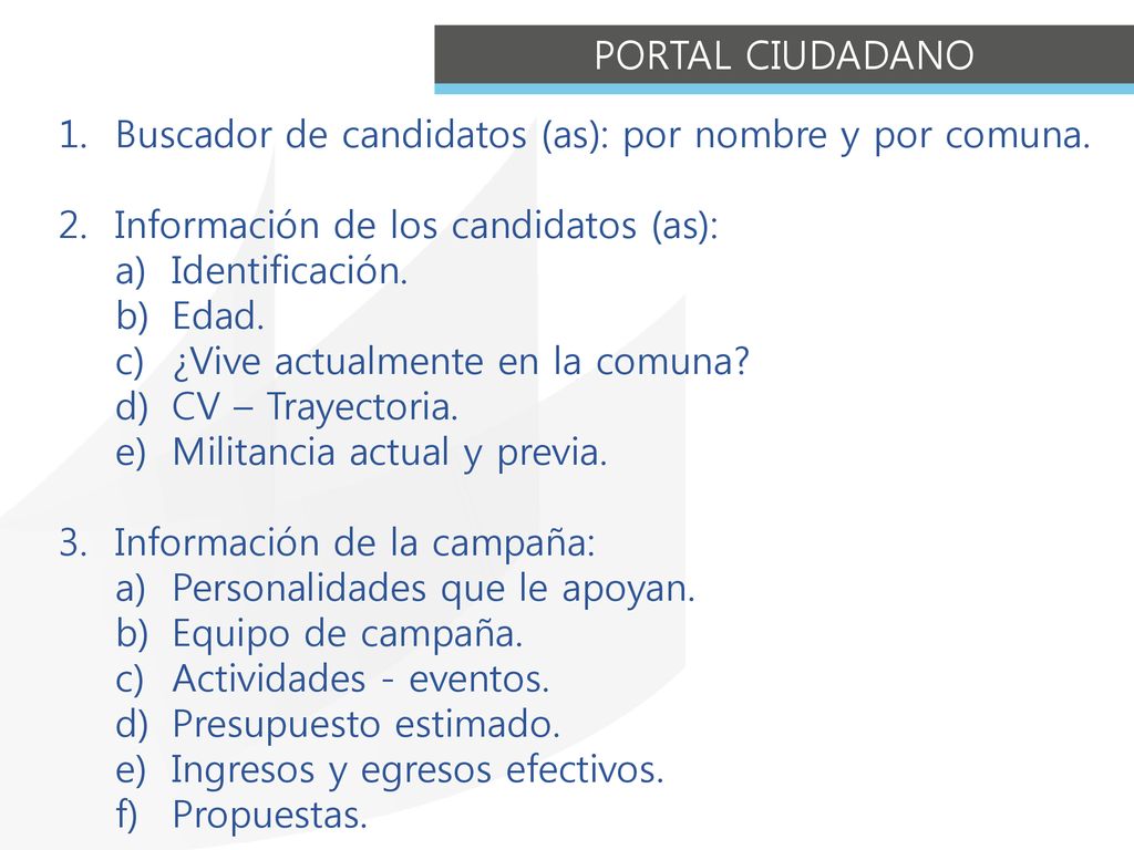 PORTAL CIUDADANO Buscador de candidatos (as): por nombre y por comuna.