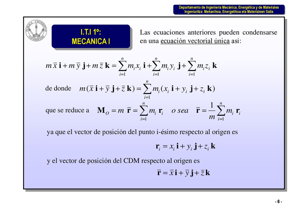 Las ecuaciones anteriores pueden condensarse en una ecuación vectorial única así: