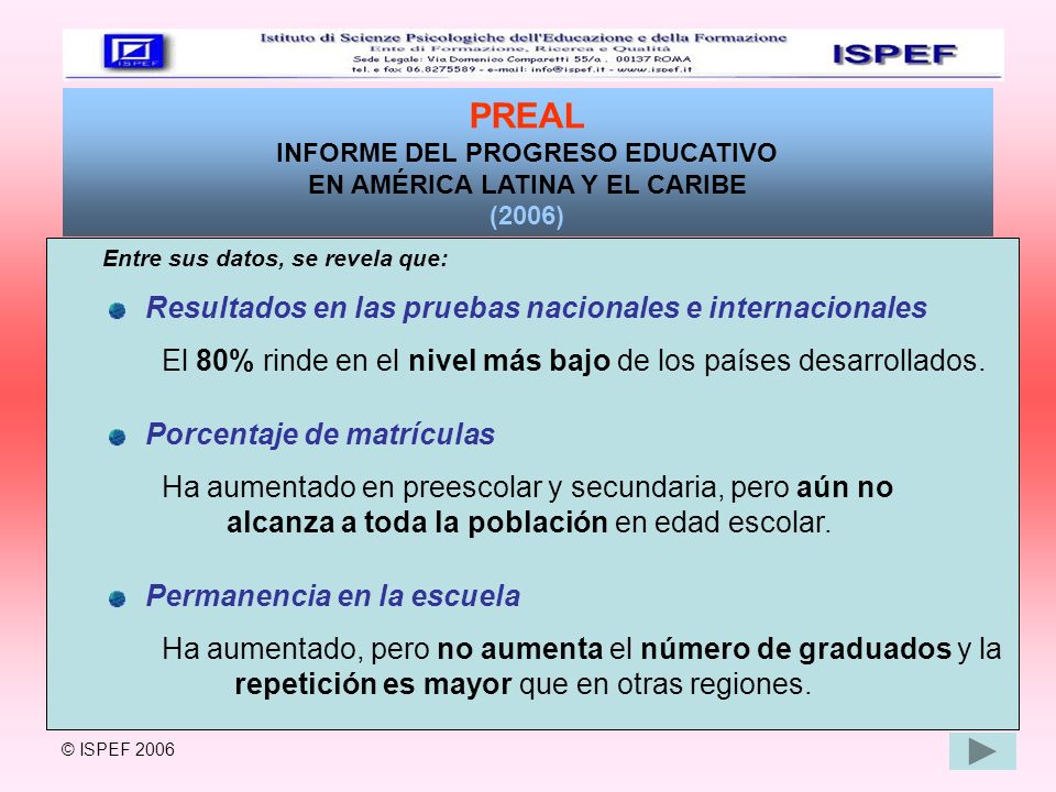 INFORME DEL PROGRESO EDUCATIVO EN AMÉRICA LATINA Y EL CARIBE