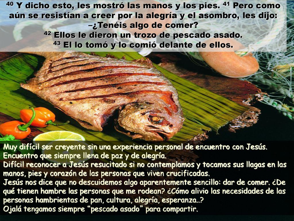 40 Y dicho esto, les mostró las manos y los pies