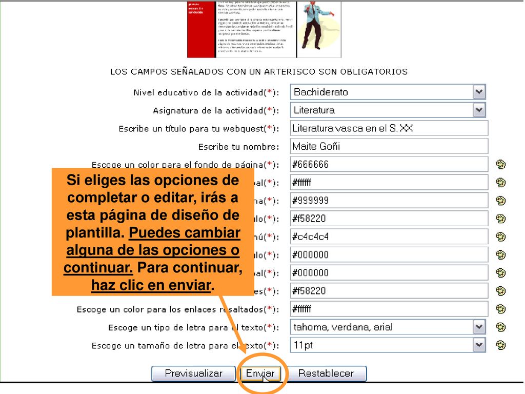 Si eliges las opciones de completar o editar, irás a esta página de diseño de plantilla.