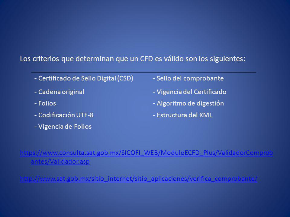Los criterios que determinan que un CFD es válido son los siguientes: