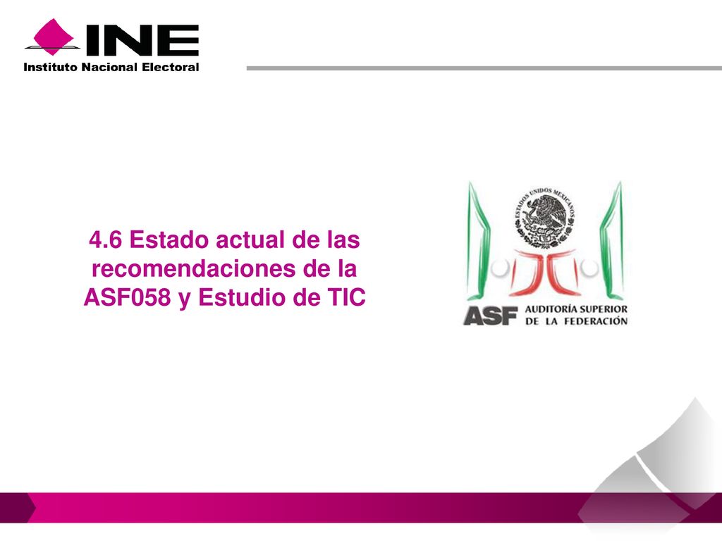 4.6 Estado actual de las recomendaciones de la ASF058 y Estudio de TIC