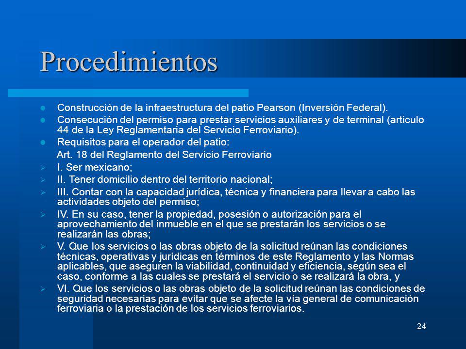 Procedimientos Construcción de la infraestructura del patio Pearson (Inversión Federal).