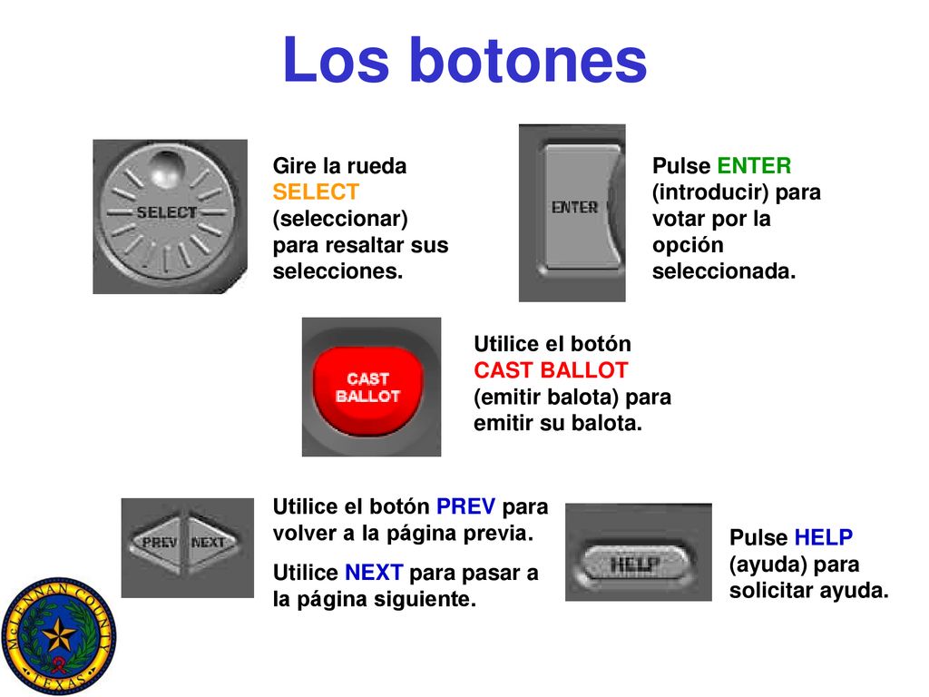 Los botones Gire la rueda SELECT (seleccionar) para resaltar sus selecciones. Pulse ENTER (introducir) para votar por la opción seleccionada.