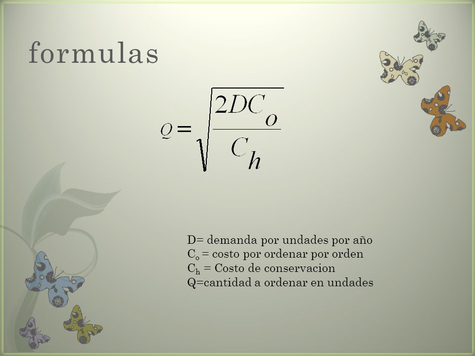 formulas D= demanda por undades por año
