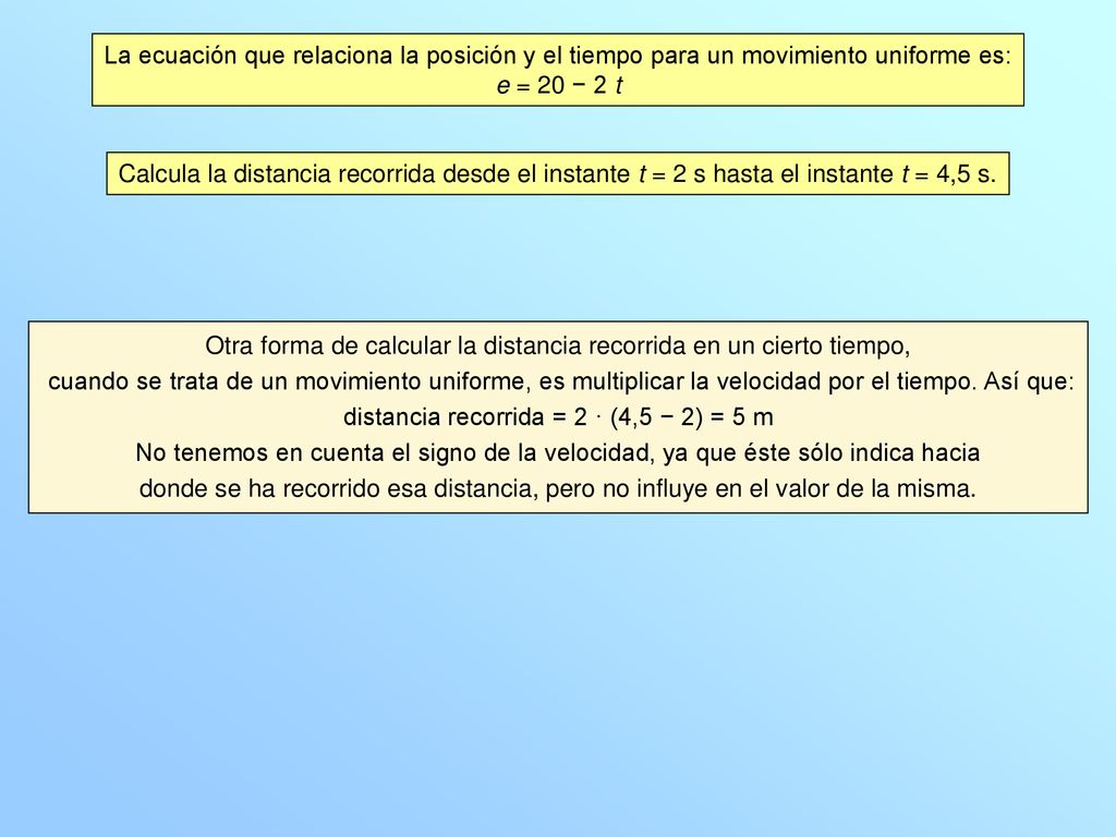 Otra forma de calcular la distancia recorrida en un cierto tiempo,