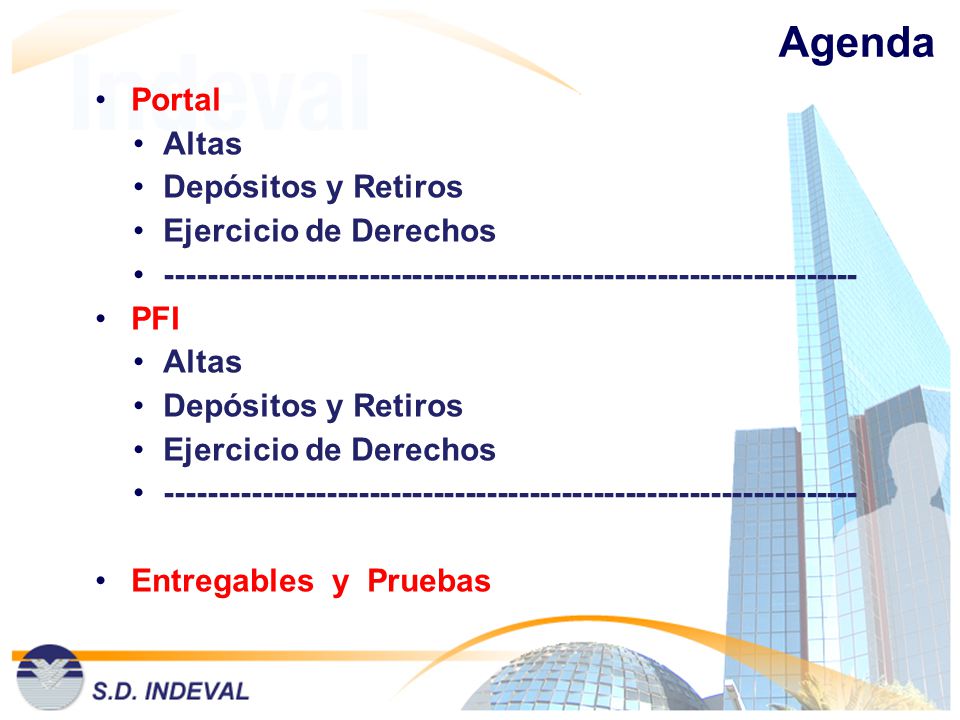 Agenda Portal Altas Depósitos y Retiros Ejercicio de Derechos