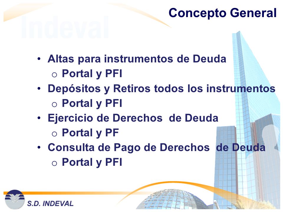 Concepto General Altas para instrumentos de Deuda Portal y PFI