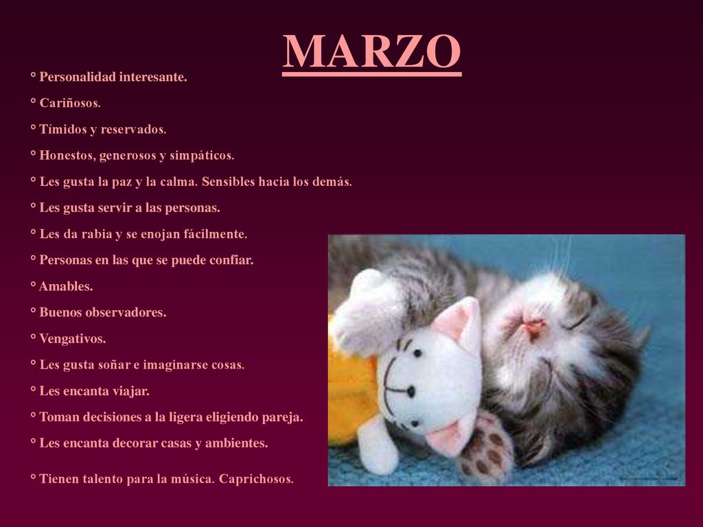 MARZO ° Personalidad interesante. ° Cariñosos. ° Tímidos y reservados.