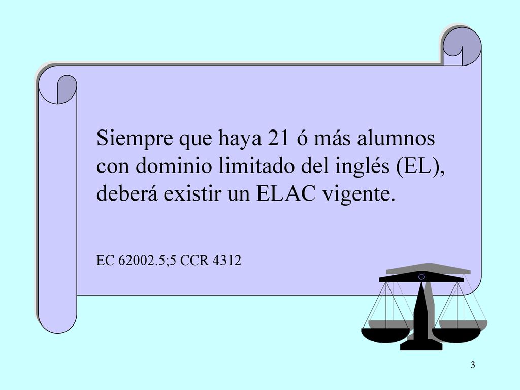 Siempre que haya 21 ó más alumnos con dominio limitado del inglés (EL), deberá existir un ELAC vigente.