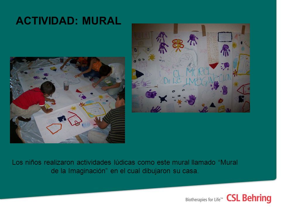 ACTIVIDAD: MURAL Los niños realizaron actividades lúdicas como este mural llamado Mural de la Imaginación en el cual dibujaron su casa.