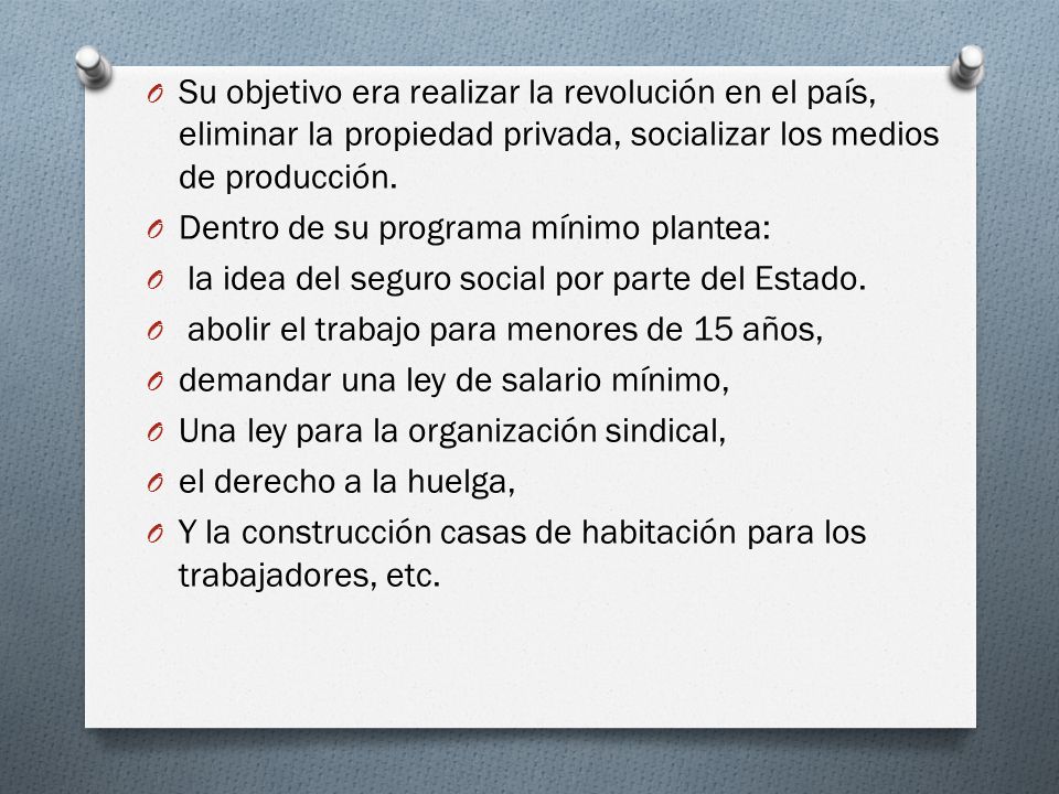 Su objetivo era realizar la revolución en el país, eliminar la propiedad privada, socializar los medios de producción.
