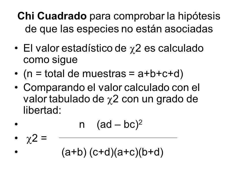 Chi Cuadrado para comprobar la hipótesis de que las especies no están asociadas
