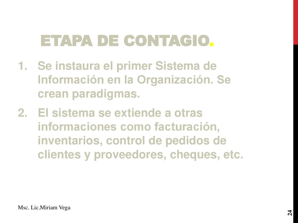 ETAPA DE CONTAGIO. Se instaura el primer Sistema de Información en la Organización. Se crean paradigmas.