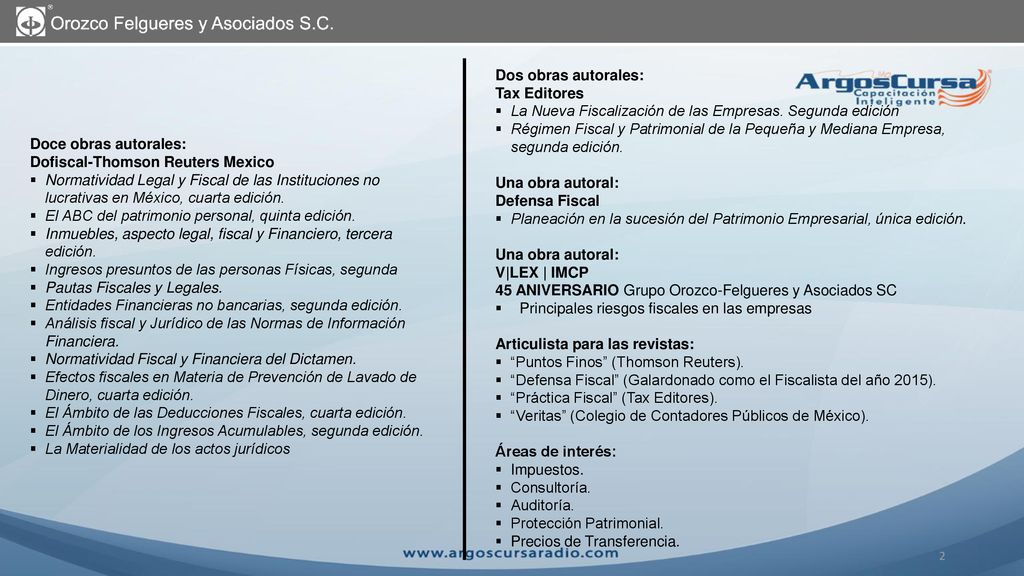 Dos obras autorales: Tax Editores. La Nueva Fiscalización de las Empresas. Segunda edición.