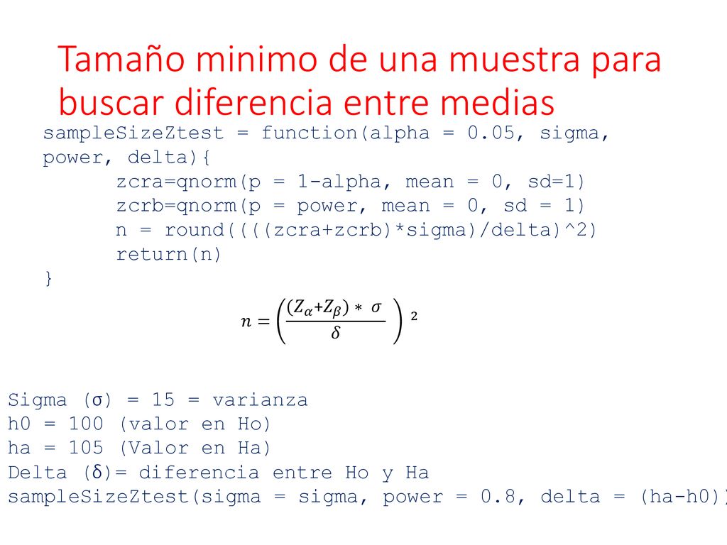 Tamaño minimo de una muestra para buscar diferencia entre medias