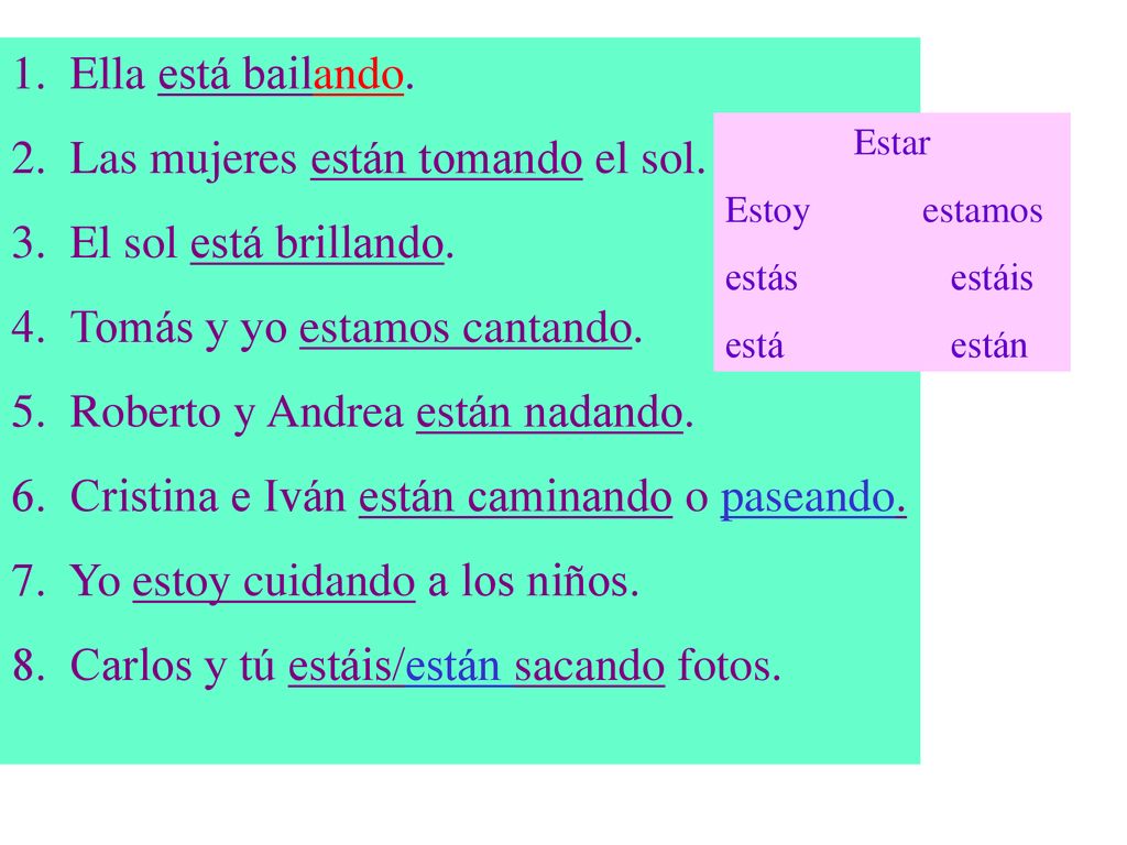 2. Las mujeres están tomando el sol. 3. El sol está brillando.