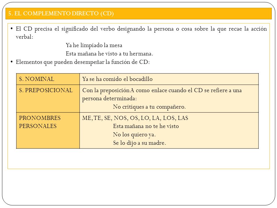 5. EL COMPLEMENTO DIRECTO (CD)