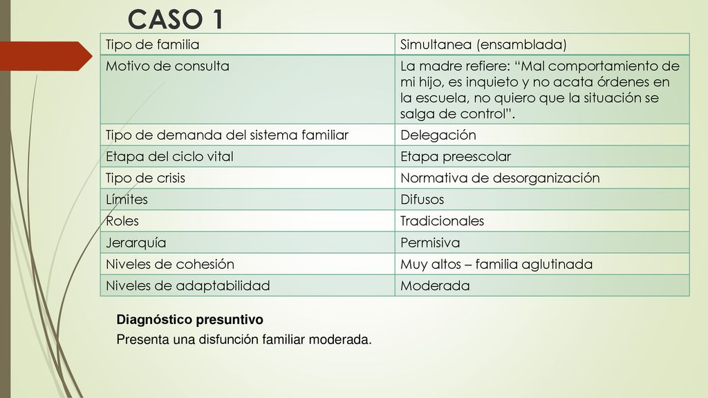 CASO 1 Tipo de familia Simultanea (ensamblada) Motivo de consulta