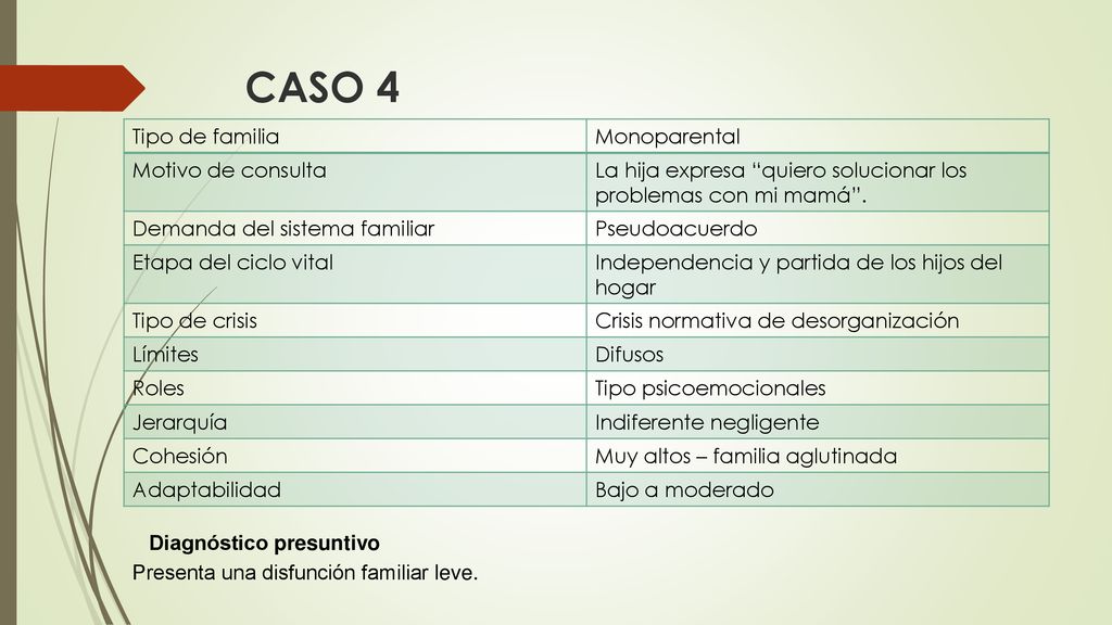 CASO 4 Tipo de familia Monoparental Motivo de consulta