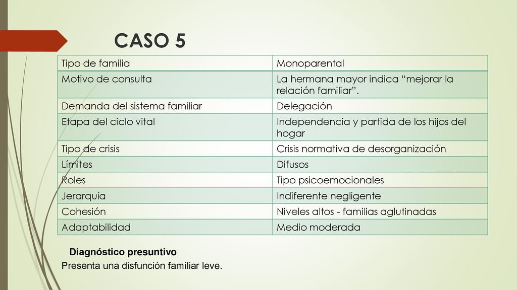 CASO 5 Tipo de familia Monoparental Motivo de consulta