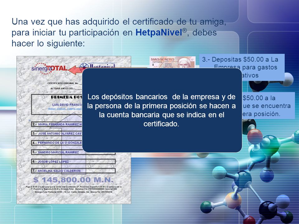 Una vez que has adquirido el certificado de tu amiga, para iniciar tu participación en HetpaNivel®, debes hacer lo siguiente: