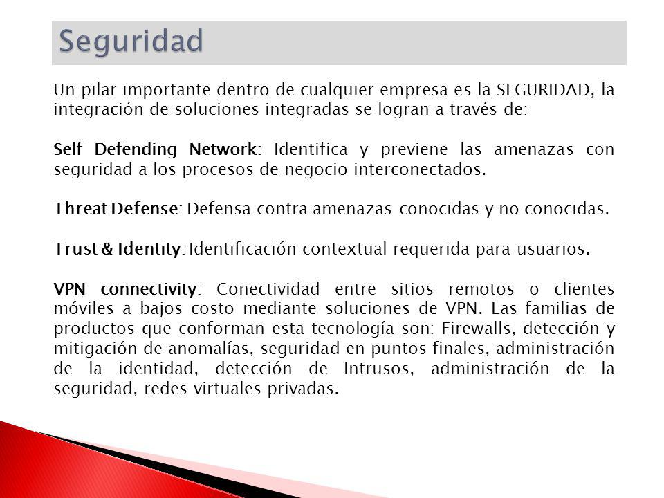 Seguridad Un pilar importante dentro de cualquier empresa es la SEGURIDAD, la integración de soluciones integradas se logran a través de: